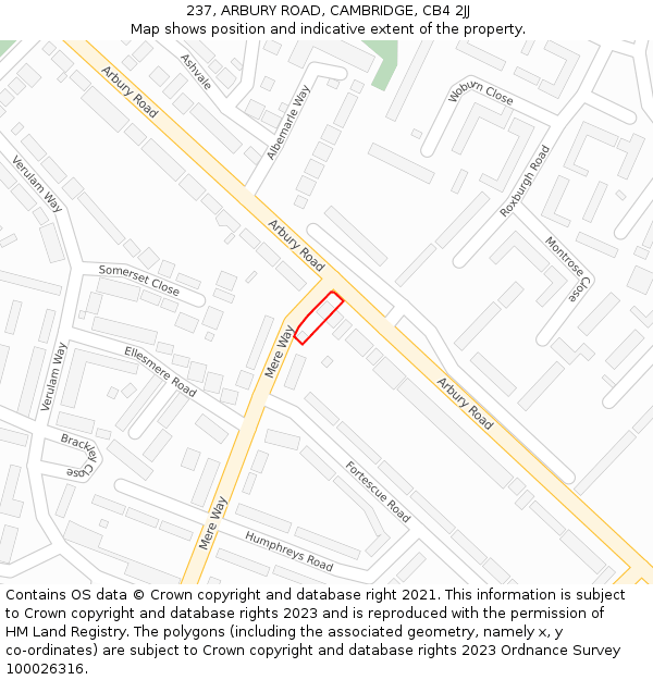 237, ARBURY ROAD, CAMBRIDGE, CB4 2JJ: Location map and indicative extent of plot