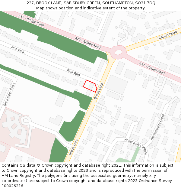 237, BROOK LANE, SARISBURY GREEN, SOUTHAMPTON, SO31 7DQ: Location map and indicative extent of plot