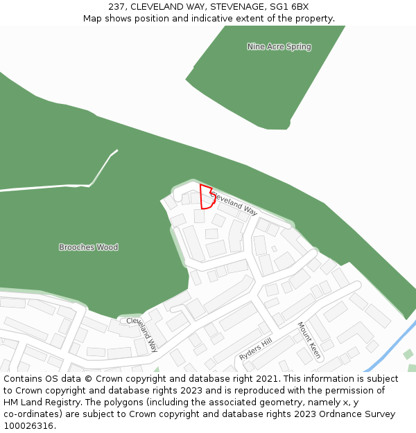 237, CLEVELAND WAY, STEVENAGE, SG1 6BX: Location map and indicative extent of plot