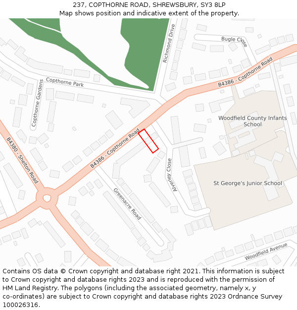 237, COPTHORNE ROAD, SHREWSBURY, SY3 8LP: Location map and indicative extent of plot