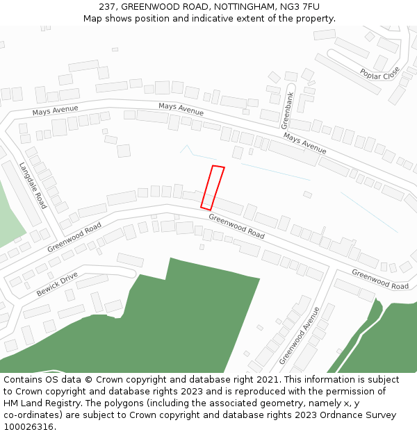 237, GREENWOOD ROAD, NOTTINGHAM, NG3 7FU: Location map and indicative extent of plot