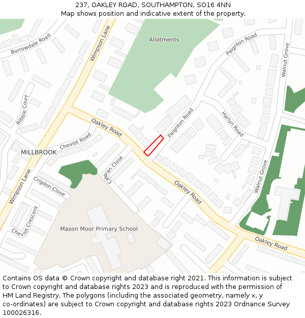 237, OAKLEY ROAD, SOUTHAMPTON, SO16 4NN: Location map and indicative extent of plot