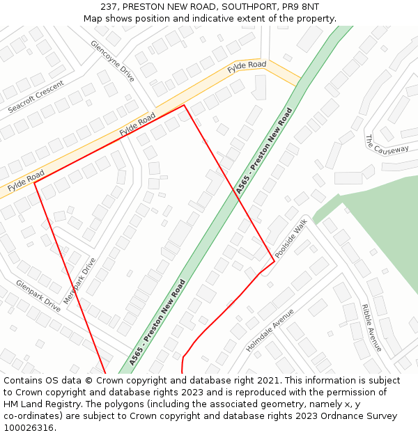 237, PRESTON NEW ROAD, SOUTHPORT, PR9 8NT: Location map and indicative extent of plot