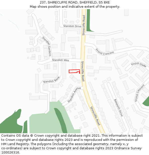 237, SHIRECLIFFE ROAD, SHEFFIELD, S5 8XE: Location map and indicative extent of plot