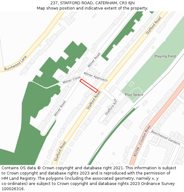 237, STAFFORD ROAD, CATERHAM, CR3 6JN: Location map and indicative extent of plot