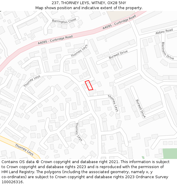 237, THORNEY LEYS, WITNEY, OX28 5NY: Location map and indicative extent of plot