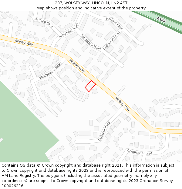 237, WOLSEY WAY, LINCOLN, LN2 4ST: Location map and indicative extent of plot