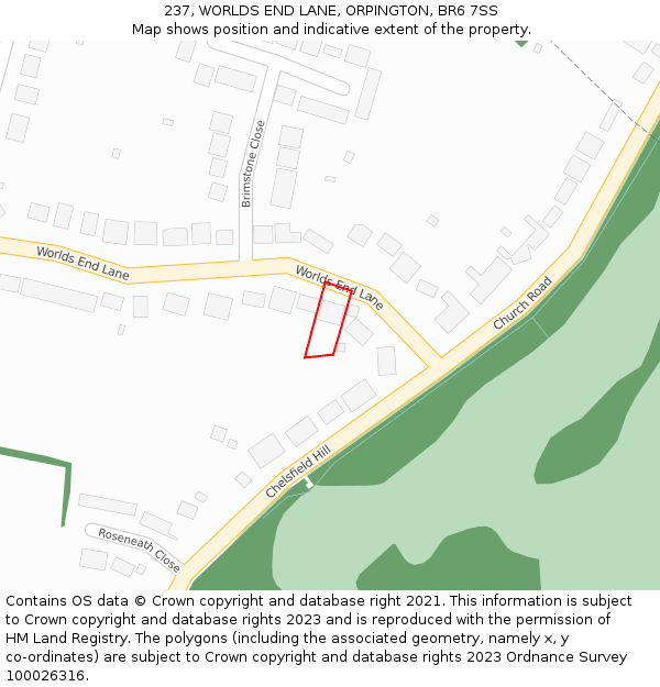 237, WORLDS END LANE, ORPINGTON, BR6 7SS: Location map and indicative extent of plot