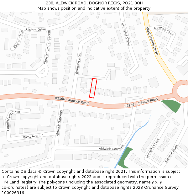 238, ALDWICK ROAD, BOGNOR REGIS, PO21 3QH: Location map and indicative extent of plot