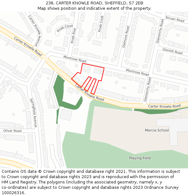 238, CARTER KNOWLE ROAD, SHEFFIELD, S7 2EB: Location map and indicative extent of plot