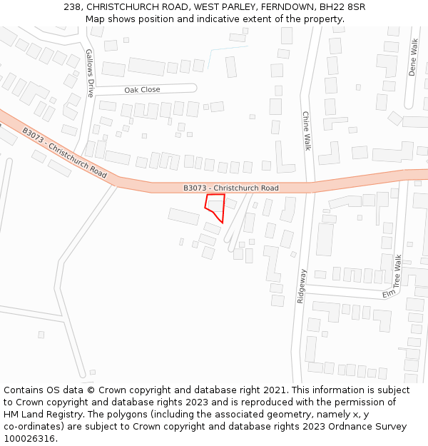 238, CHRISTCHURCH ROAD, WEST PARLEY, FERNDOWN, BH22 8SR: Location map and indicative extent of plot
