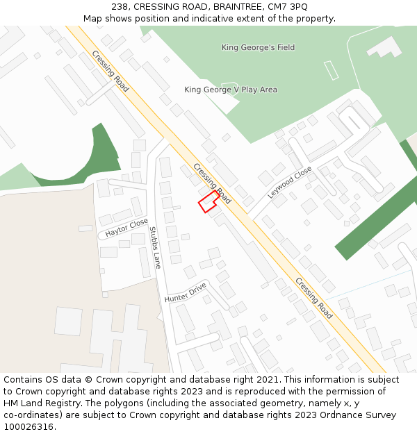 238, CRESSING ROAD, BRAINTREE, CM7 3PQ: Location map and indicative extent of plot