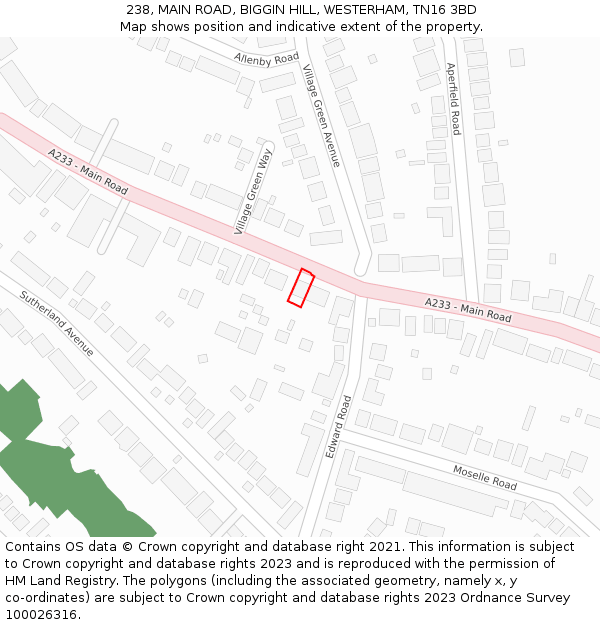 238, MAIN ROAD, BIGGIN HILL, WESTERHAM, TN16 3BD: Location map and indicative extent of plot