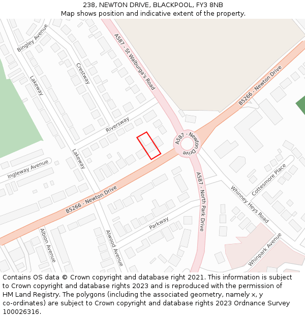 238, NEWTON DRIVE, BLACKPOOL, FY3 8NB: Location map and indicative extent of plot