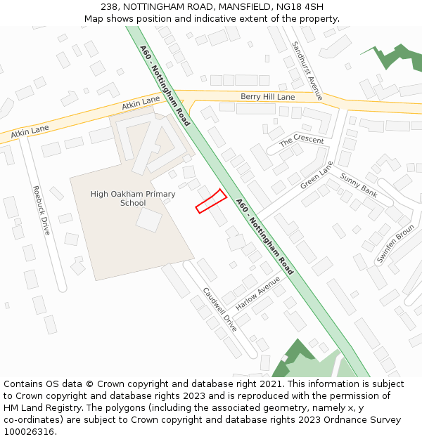 238, NOTTINGHAM ROAD, MANSFIELD, NG18 4SH: Location map and indicative extent of plot