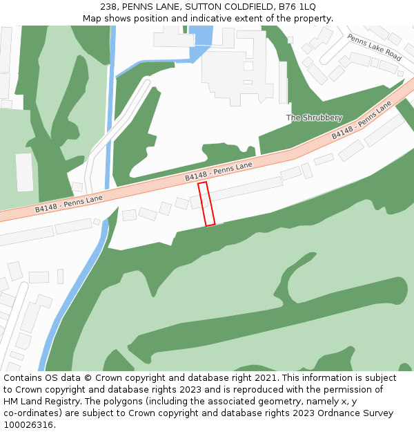 238, PENNS LANE, SUTTON COLDFIELD, B76 1LQ: Location map and indicative extent of plot