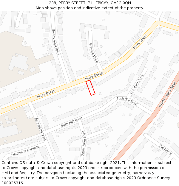 238, PERRY STREET, BILLERICAY, CM12 0QN: Location map and indicative extent of plot