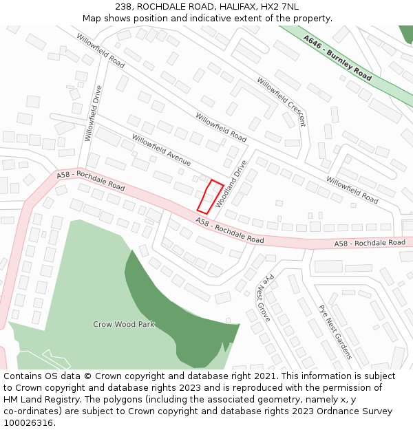 238, ROCHDALE ROAD, HALIFAX, HX2 7NL: Location map and indicative extent of plot