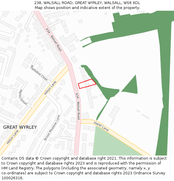 238, WALSALL ROAD, GREAT WYRLEY, WALSALL, WS6 6DL: Location map and indicative extent of plot