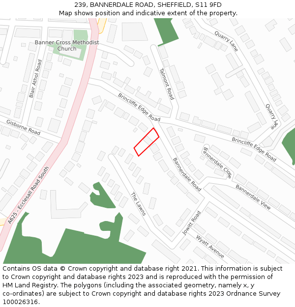239, BANNERDALE ROAD, SHEFFIELD, S11 9FD: Location map and indicative extent of plot