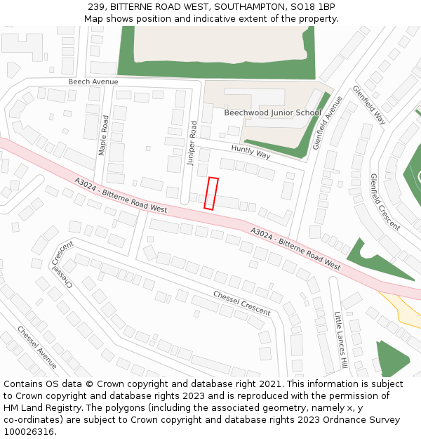239, BITTERNE ROAD WEST, SOUTHAMPTON, SO18 1BP: Location map and indicative extent of plot