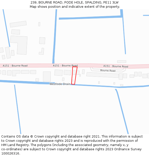 239, BOURNE ROAD, PODE HOLE, SPALDING, PE11 3LW: Location map and indicative extent of plot