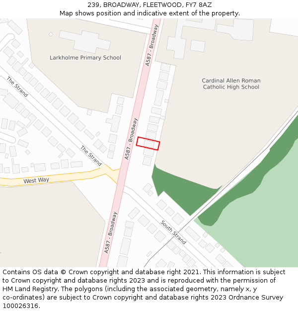 239, BROADWAY, FLEETWOOD, FY7 8AZ: Location map and indicative extent of plot