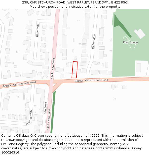 239, CHRISTCHURCH ROAD, WEST PARLEY, FERNDOWN, BH22 8SG: Location map and indicative extent of plot