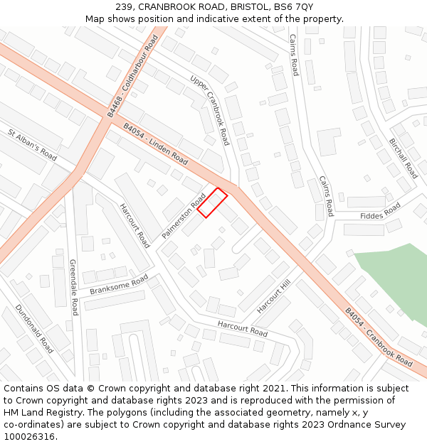 239, CRANBROOK ROAD, BRISTOL, BS6 7QY: Location map and indicative extent of plot