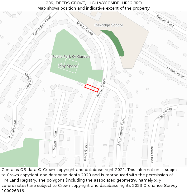 239, DEEDS GROVE, HIGH WYCOMBE, HP12 3PD: Location map and indicative extent of plot