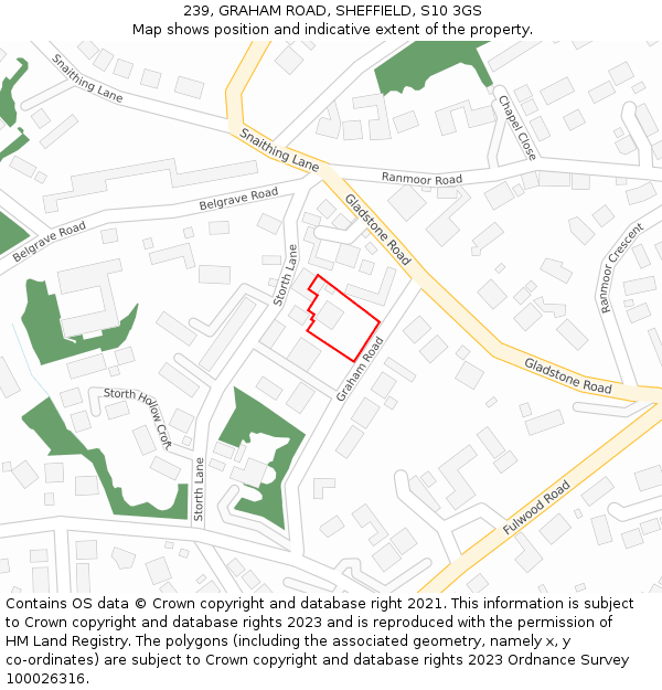 239, GRAHAM ROAD, SHEFFIELD, S10 3GS: Location map and indicative extent of plot