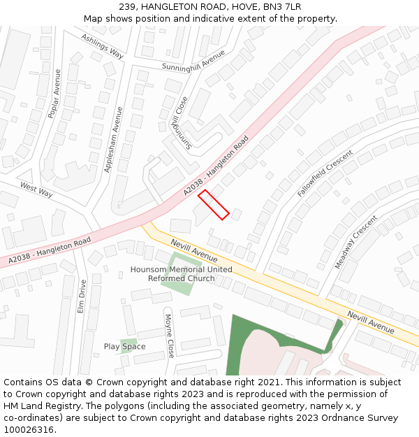 239, HANGLETON ROAD, HOVE, BN3 7LR: Location map and indicative extent of plot