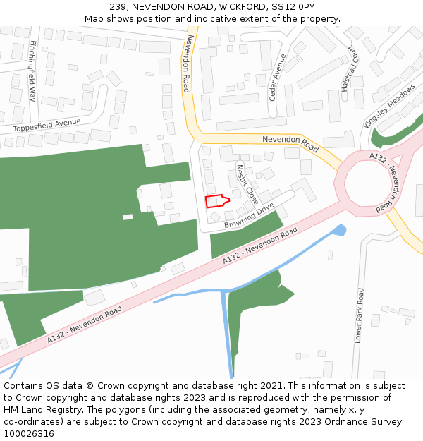 239, NEVENDON ROAD, WICKFORD, SS12 0PY: Location map and indicative extent of plot