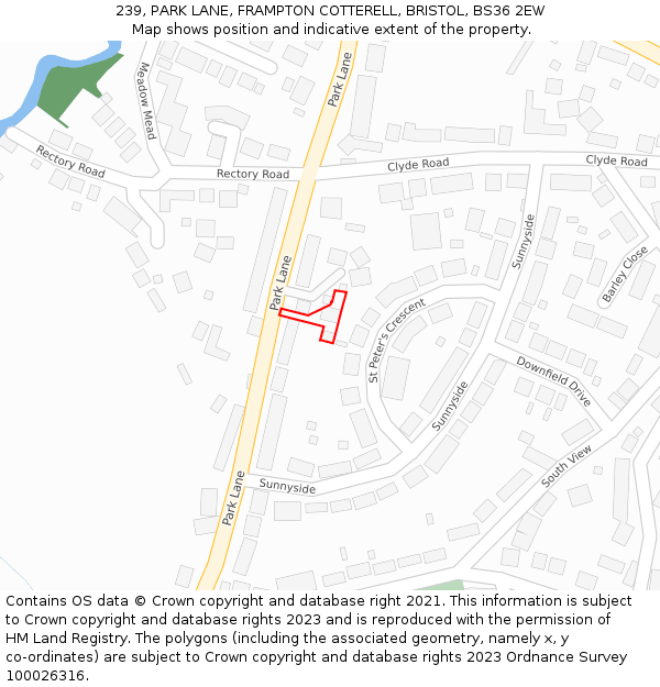 239, PARK LANE, FRAMPTON COTTERELL, BRISTOL, BS36 2EW: Location map and indicative extent of plot