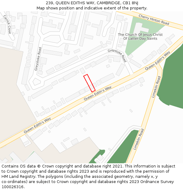 239, QUEEN EDITHS WAY, CAMBRIDGE, CB1 8NJ: Location map and indicative extent of plot