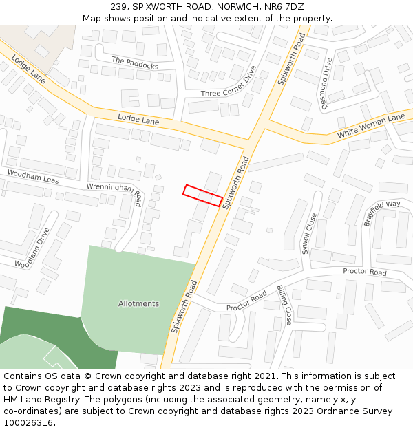 239, SPIXWORTH ROAD, NORWICH, NR6 7DZ: Location map and indicative extent of plot