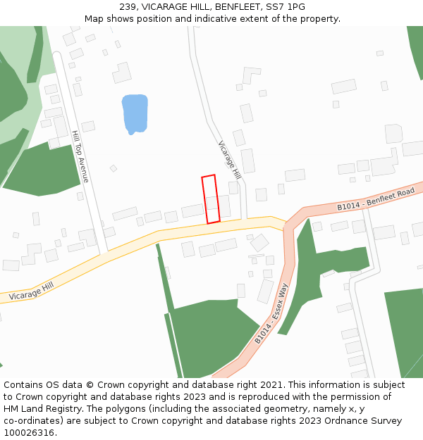 239, VICARAGE HILL, BENFLEET, SS7 1PG: Location map and indicative extent of plot