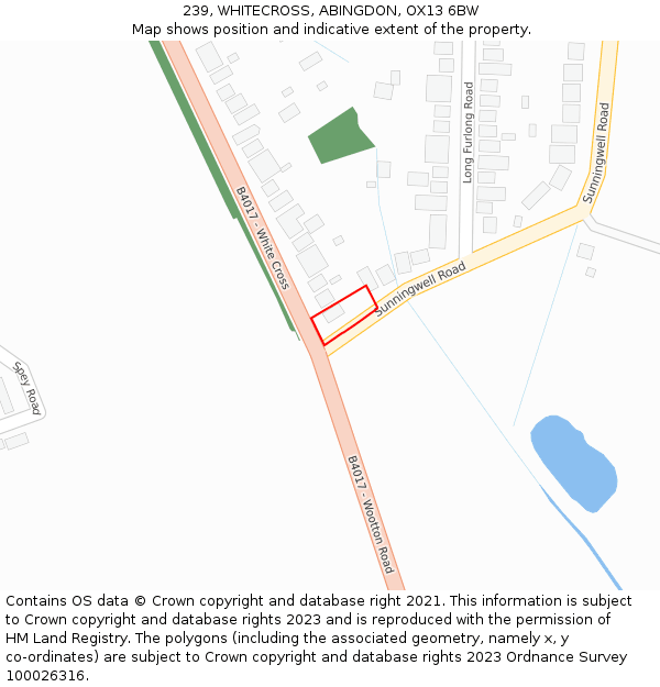 239, WHITECROSS, ABINGDON, OX13 6BW: Location map and indicative extent of plot