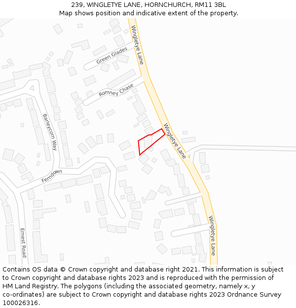 239, WINGLETYE LANE, HORNCHURCH, RM11 3BL: Location map and indicative extent of plot