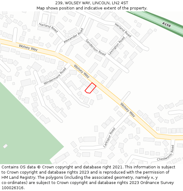 239, WOLSEY WAY, LINCOLN, LN2 4ST: Location map and indicative extent of plot