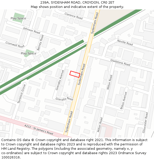 239A, SYDENHAM ROAD, CROYDON, CR0 2ET: Location map and indicative extent of plot