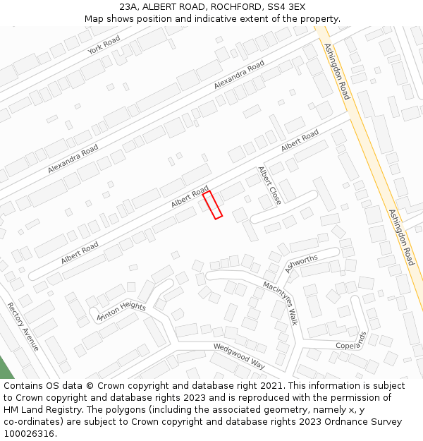 23A, ALBERT ROAD, ROCHFORD, SS4 3EX: Location map and indicative extent of plot