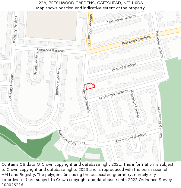 23A, BEECHWOOD GARDENS, GATESHEAD, NE11 0DA: Location map and indicative extent of plot