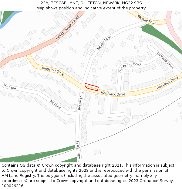 23A, BESCAR LANE, OLLERTON, NEWARK, NG22 9BS: Location map and indicative extent of plot