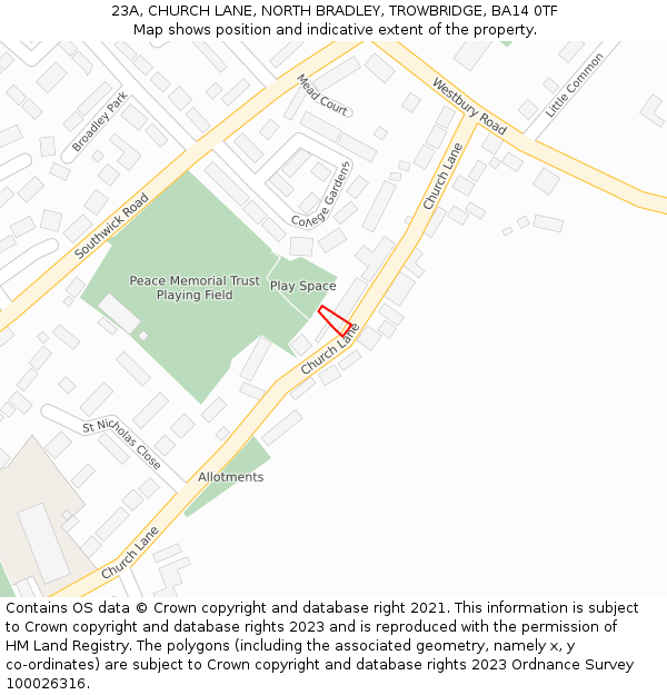 23A, CHURCH LANE, NORTH BRADLEY, TROWBRIDGE, BA14 0TF: Location map and indicative extent of plot