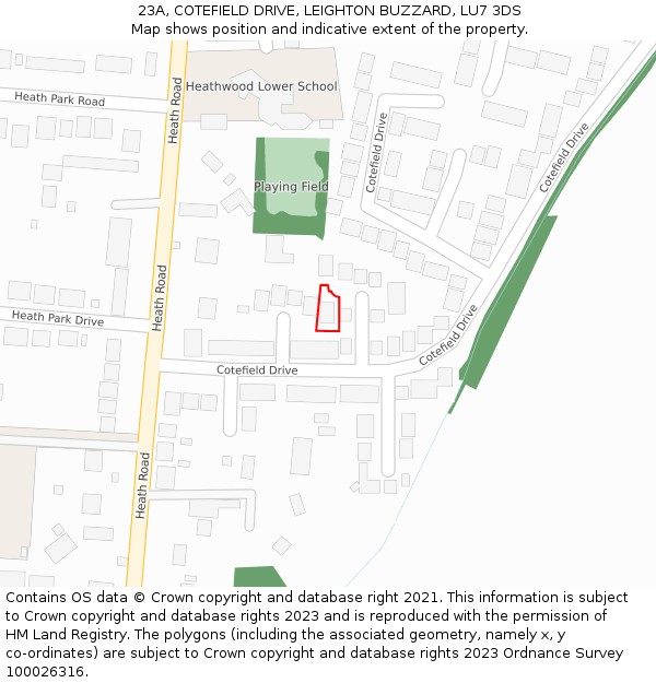 23A, COTEFIELD DRIVE, LEIGHTON BUZZARD, LU7 3DS: Location map and indicative extent of plot