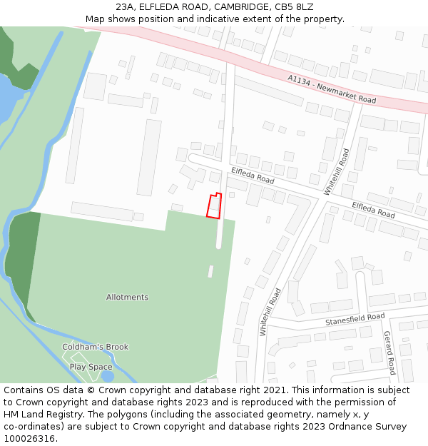 23A, ELFLEDA ROAD, CAMBRIDGE, CB5 8LZ: Location map and indicative extent of plot