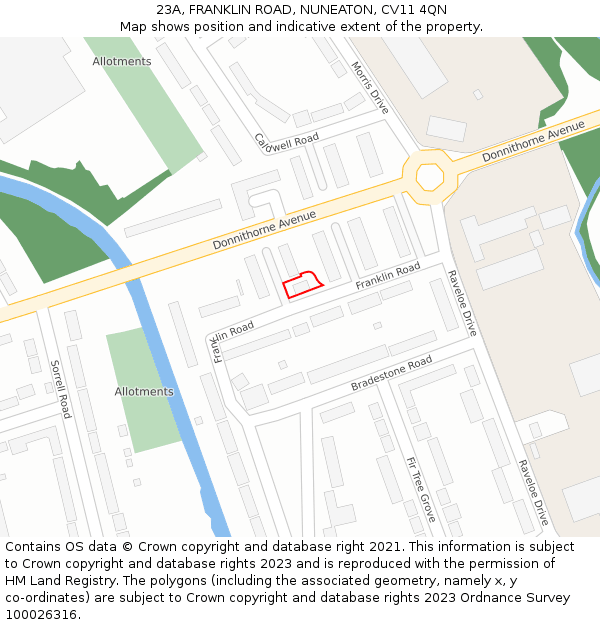 23A, FRANKLIN ROAD, NUNEATON, CV11 4QN: Location map and indicative extent of plot