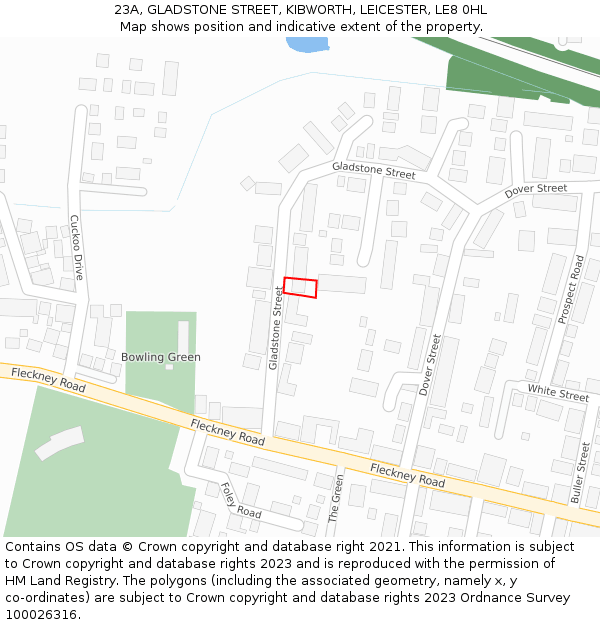 23A, GLADSTONE STREET, KIBWORTH, LEICESTER, LE8 0HL: Location map and indicative extent of plot
