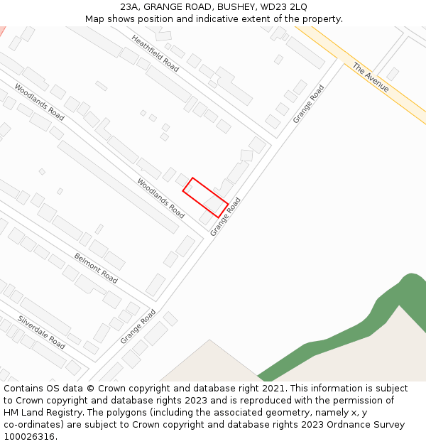 23A, GRANGE ROAD, BUSHEY, WD23 2LQ: Location map and indicative extent of plot